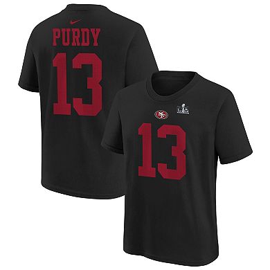 Youth Nike Brock Purdy Black San Francisco 49ers Super Bowl LVIII Player Name & Number T-Shirt