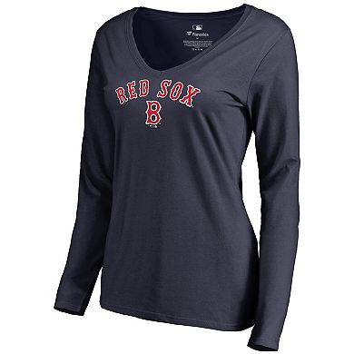 Women's Fanatics Branded Navy Boston Red Sox Cooperstown Collection Wahconah Long Sleeve V-Neck T-Shirt