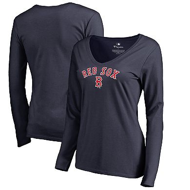 Women's Fanatics Branded Navy Boston Red Sox Cooperstown Collection Wahconah Long Sleeve V-Neck T-Shirt