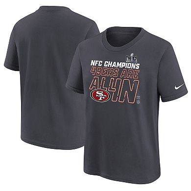 Youth Nike  Anthracite San Francisco 49ers 2023 NFC Champions Locker Room Trophy Collection T-Shirt