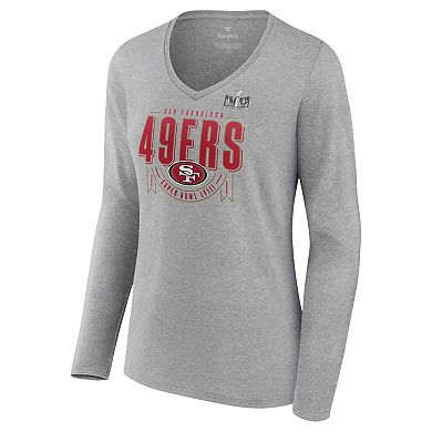 Women's Fanatics Branded  Heather Gray San Francisco 49ers Super Bowl LVIII Quick Pass Long Sleeve V-Neck T-Shirt
