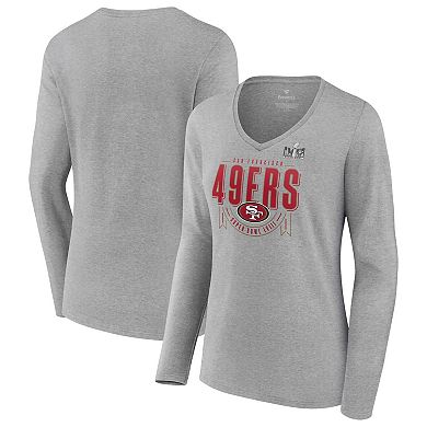 Women's Fanatics Branded  Heather Gray San Francisco 49ers Super Bowl LVIII Quick Pass Long Sleeve V-Neck T-Shirt