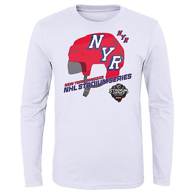 Youth White New York Rangers 2024 NHL Stadium Series Helmet Logo Long Sleeve T-Shirt