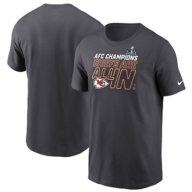 Men's Nike Anthracite Kansas City Chiefs 2023 AFC Champions Locker Room Trophy Collection Tall T-Shirt