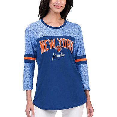 Women's G-III 4Her by Carl Banks Blue New York Knicks Play the Game Three-Quarter Sleeve T-Shirt