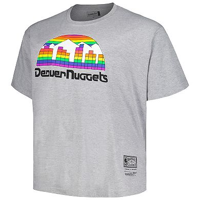 Men's Mitchell & Ness Heather Gray Denver Nuggets Big & Tall Hardwood Classics Vintage Logo T-Shirt