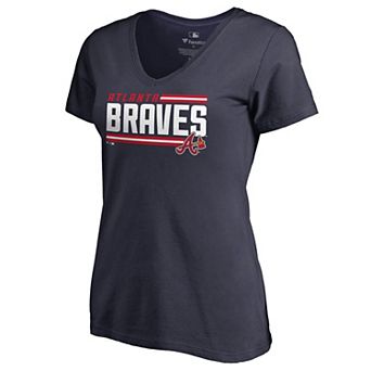 Women's Fanatics Branded Navy Atlanta Braves Onside Stripe V-Neck T-Shirt