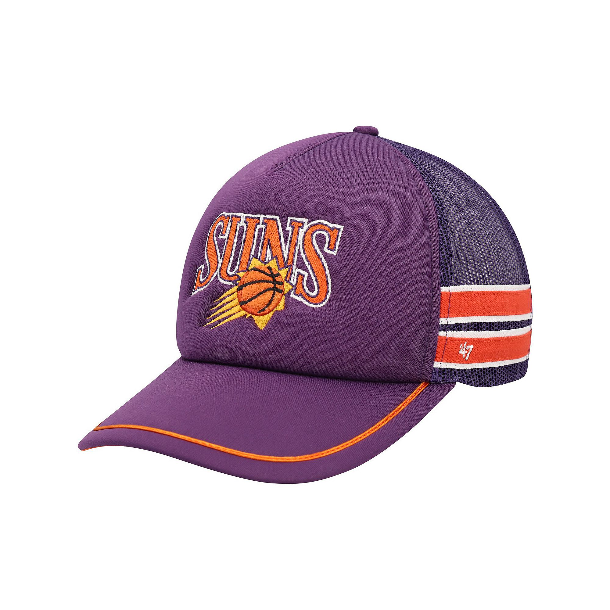 Mens 47 Purple Phoenix Suns Sidebrand Stripes Trucker Adjustable Hat, Phx