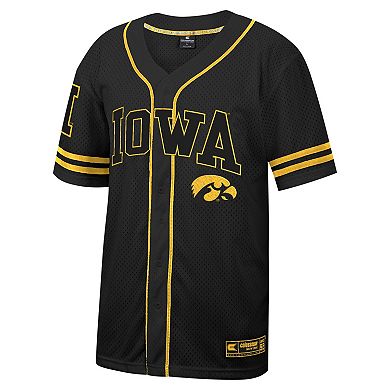 Men's Colosseum Black Iowa Hawkeyes Free Spirited Mesh Button-Up Baseball Jersey