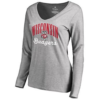 Women's Fanatics Branded Ash Wisconsin Badgers Victory Script Long Sleeve T-Shirt