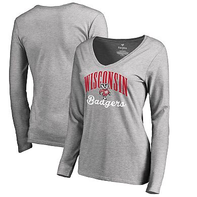 Women's Fanatics Branded Ash Wisconsin Badgers Victory Script Long Sleeve T-Shirt