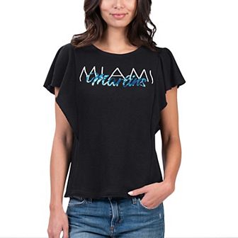 Women's G-III 4Her by Carl Banks Black Miami Marlins Crowd Wave T-Shirt