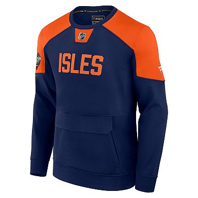 Men's Fanatics Branded Navy New York Islanders 2024 NHL Stadium Series Authentic Pro Fleece Logo Pullover Sweatshirt