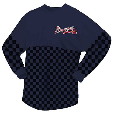 Women's Spirit Jersey Navy Atlanta Braves Checker Print Long Sleeve T-Shirt