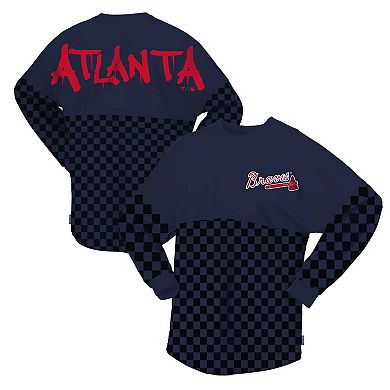 Women's Spirit Jersey Navy Atlanta Braves Checker Print Long Sleeve T-Shirt