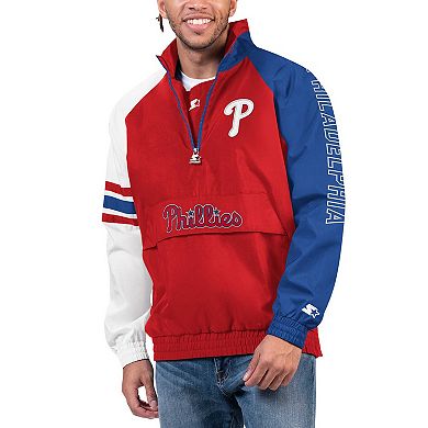 Men's Starter Red/Royal Philadelphia Phillies Elite Raglan Half-Zip Jacket
