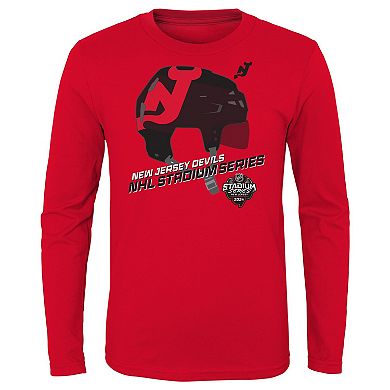 Youth Red New Jersey Devils 2024 NHL Stadium Series Helmet Logo Long Sleeve T-Shirt