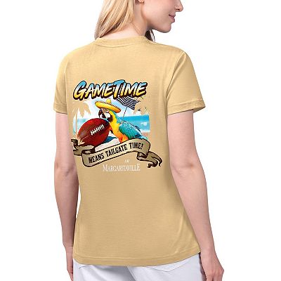 Women s Margaritaville Gold New Orleans Saints Game Time V Neck T Shirt