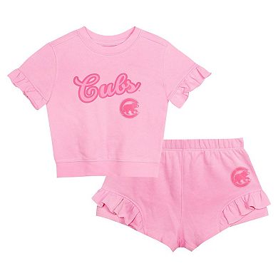 Girls Toddler Fanatics Branded Pink Chicago Cubs Dugout Cute T-Shirt & Shorts Set