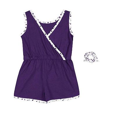 Girls Toddler Colosseum Purple LSU Tigers Scoops Ahoy Floral Romper & Scrunchie Set