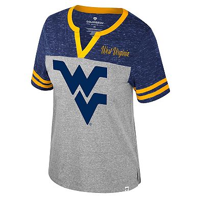 Women's Colosseum Heather Gray West Virginia Mountaineers Kate Colorblock Notch Neck T-Shirt