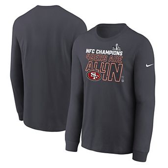 Youth Nike Anthracite San Francisco 49ers 2023 NFC Champions Locker Room Trophy Collection Long Sleeve T-Shirt