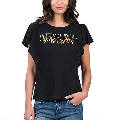Women's G-III 4Her by Carl Banks Black Pittsburgh Pirates Crowd Wave T-Shirt