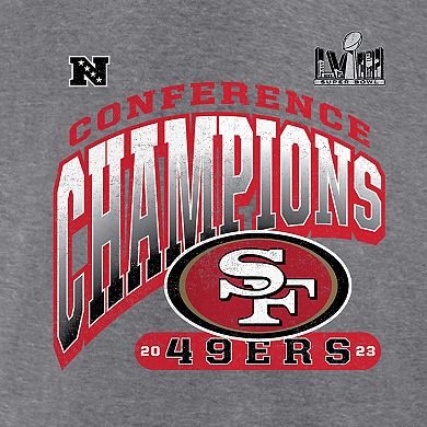 Women's Fanatics Branded  Heather Gray San Francisco 49ers 2023 NFC Champions Hail Mary Tri-Blend 3/4-Sleeve V-Neck T-Shirt
