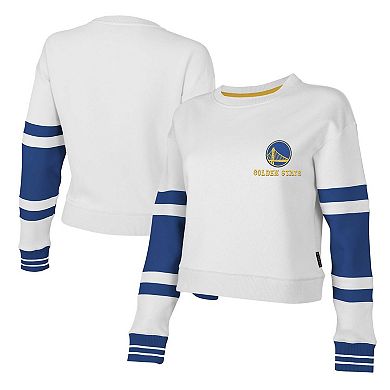 Women's Stadium Essentials White Golden State Warriors Scrimmage Cropped Pullover Sweatshirt