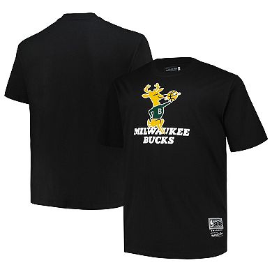 Men's Mitchell & Ness Black Milwaukee Bucks Big & Tall Hardwood Classics Vintage Logo T-Shirt