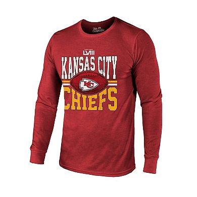 Men's Majestic Threads Red Kansas City Chiefs Super Bowl LVIII Tri-Blend Long Sleeve T-Shirt