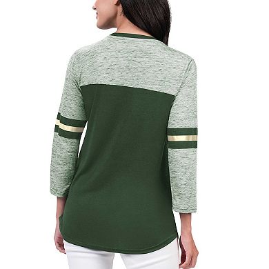 Women's G-III 4Her by Carl Banks Hunter Green Milwaukee Bucks Play the Game 3/4-Sleeve T-Shirt