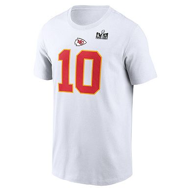 Men's Nike Isiah Pacheco White Kansas City Chiefs Super Bowl LVIII Patch Player Name & Number T-Shirt
