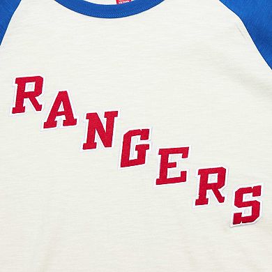 Men's Mitchell & Ness Cream New York Rangers Legendary Slub Vintage Raglan Long Sleeve T-Shirt