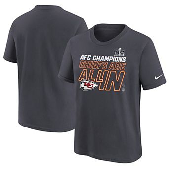Youth Nike Anthracite Kansas City Chiefs 2023 AFC Champions Locker Room Trophy Collection T-Shirt