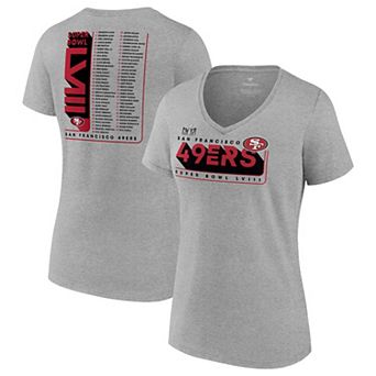 Women's Fanatics Branded Heather Gray San Francisco 49ers Super Bowl LVIII Roster V-Neck T-Shirt