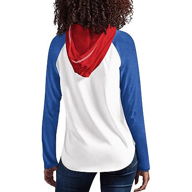 Women's G-III 4Her by Carl Banks White New York Giants MVP Raglan Hooded Long Sleeve T-Shirt