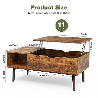 39" Lift Top Coffee Table With Hidden Storage Compartment, Storage Wood Tables