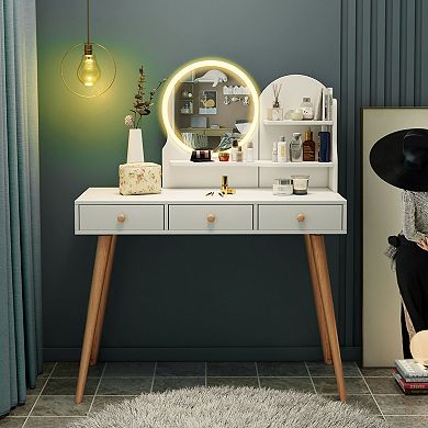 3 Drawers Makeup Vanity Desk with Mirror & 3 Color Lights