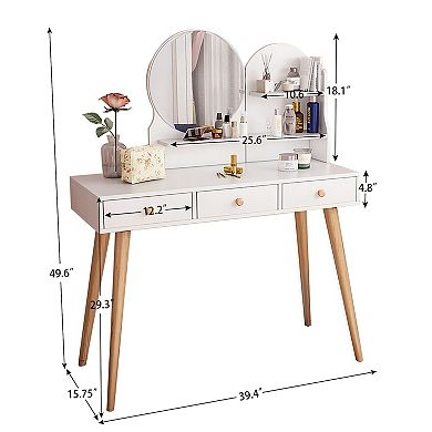 3 Drawers Makeup Vanity Desk with Mirror & 3 Color Lights