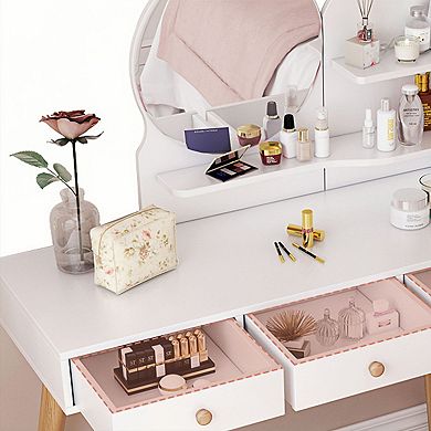 3 Drawers Makeup Vanity Desk with Mirror & 3 Color Lights