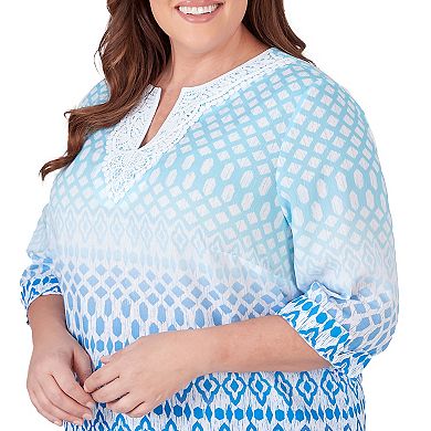Plus Size Alfred Dunner Ombre Diamond Print V-Neck Tunic Top