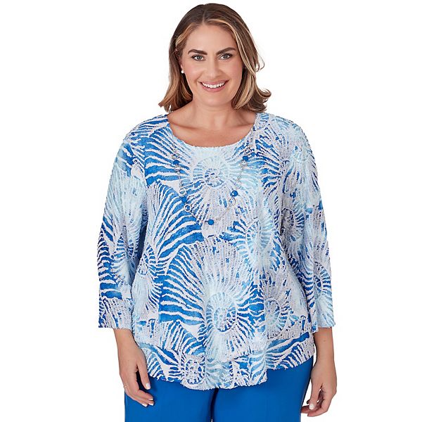 Plus Size Alfred Dunner Nautilus Seashell Print Long Sleeve Top with ...