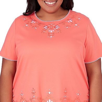 Plus Size Alfred Dunner Medallion Detailed Short Sleeve Layered Top