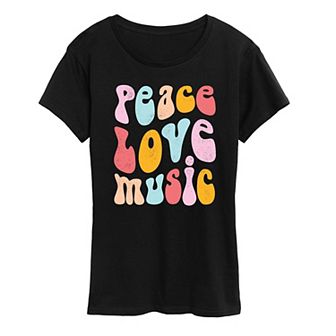 Women's Peace Love Music Distressed Graphic Tee