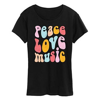 Women's Peace Love Music Distressed Graphic Tee
