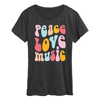 Women's Peace Love Music Distressed Graphic Tee