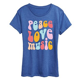 Women's Peace Love Music Distressed Graphic Tee