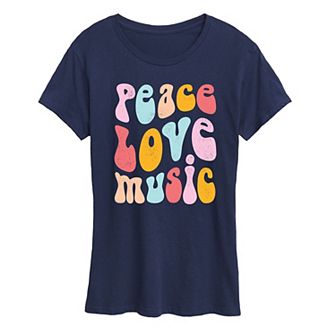 Women's Peace Love Music Distressed Graphic Tee