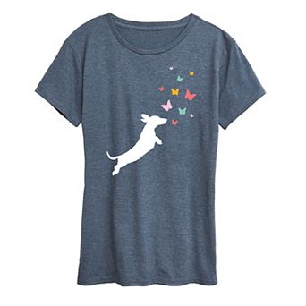 Women's Dachshund Chasing Butterflies Graphic Tee